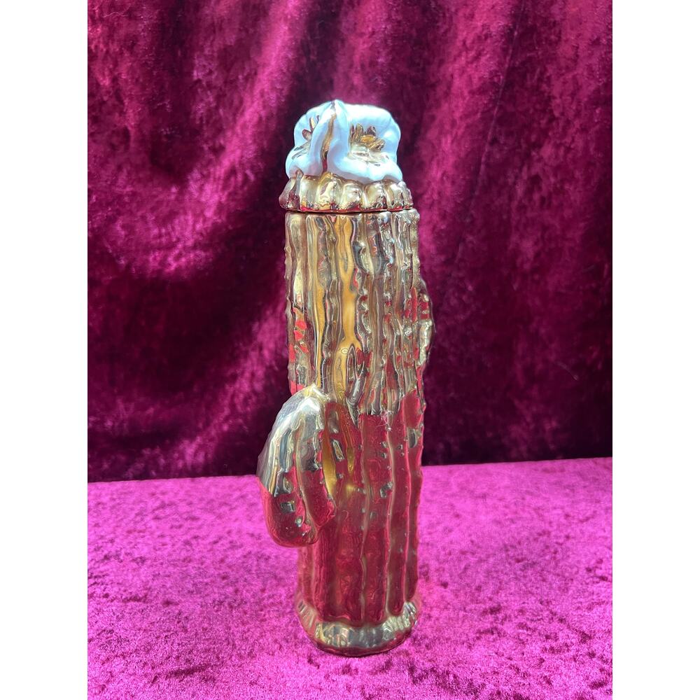 Vintage Home Decor - Lidded Ceramic Container - Gold Saguaro Cactus - Arizona - Picture 4 of 8